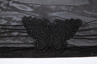 Sheer mesh butterfly applique see through backless solid top