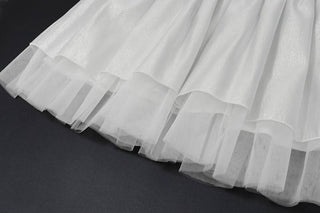 Off shoulder glitter mesh ruffle mini dress