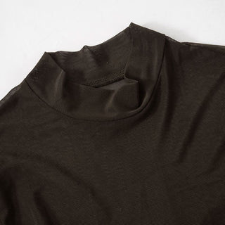 Long sleeve mesh high neck velvet ruched mini dress