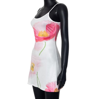 U neck flower print backless cami mini dress