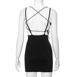 Hollow out cross back backless cami cut out mini dress