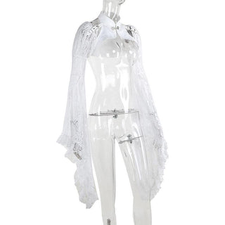 Long flared sleeve lace buckle shrug top