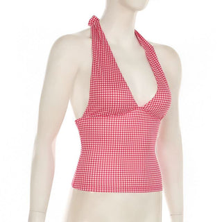 V neck halter polka dot print backless top