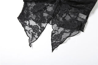 Lace ruched slit ruffle solid tube top