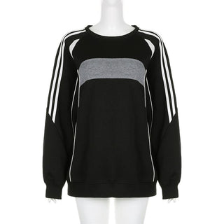 Patchwork long sleeve contrast round neck top