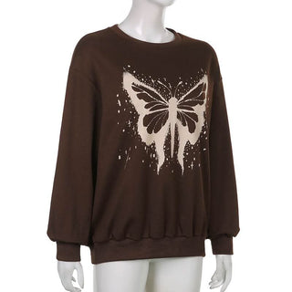Long sleeve crewneck butterfly pattern top