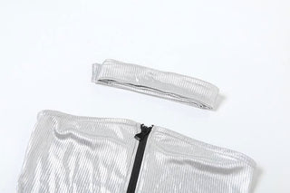 Metallic gloves zip-up tube top