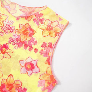 Sleeveless flower print sheer mesh crop top