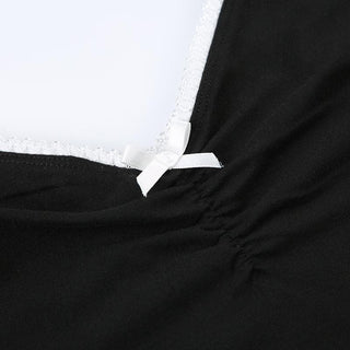 V neck bowknot ruched lace hem top