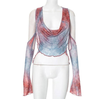 Cowl neck off shoulder ruffle top