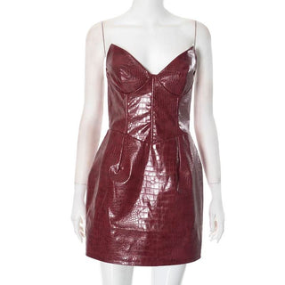 Zip-up PU leather sweetheart neck tube mini dress