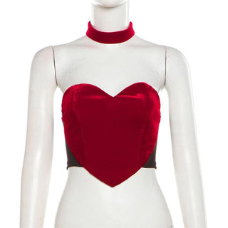 Velvet sweetheart neck button backless tube top
