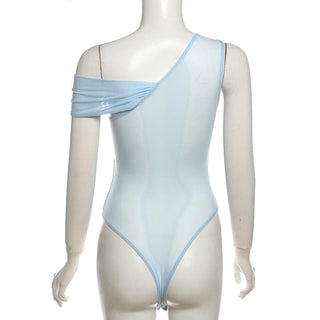 One shoulder ruched sheer mesh bodysuit