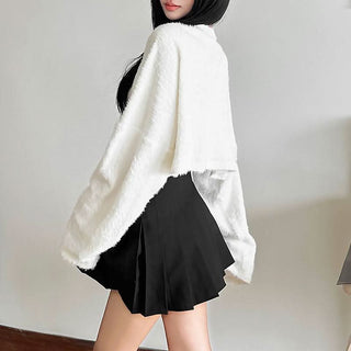 Long sleeve fluffy lace solid 2 piece coat top