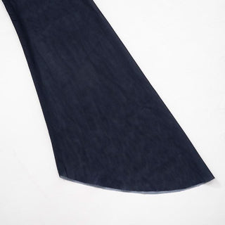 Long flared sleeve u neck beaded print sheer mesh top