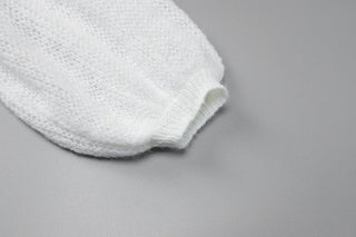 Long puff sleeve knitted one shoulder see through top