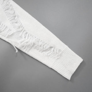 Long sleeve crewneck tassels knitted top