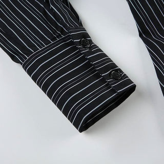 Turnover collar long sleeve striped button top