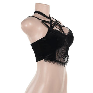 Halter harness velvet cami top