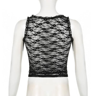 U neck ruffle lace bowknot see through crop top