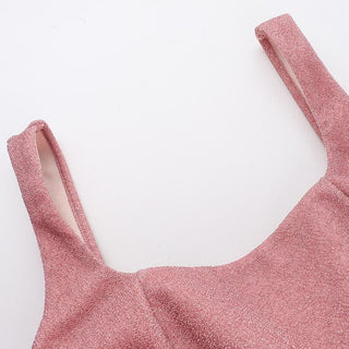 Square neck bowknot stitch backless cami mini dress