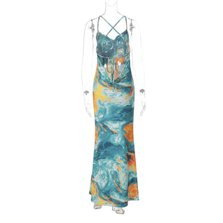 Tie dye cross front cami maxi dress