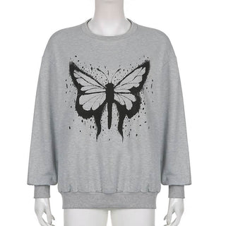 Long sleeve crewneck butterfly pattern top
