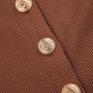 Long sleeve button high slit v neck irregular midi dress-final-sale