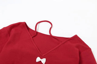 Halter long sleeve off shoulder fluffy mini dress