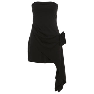 Flower applique ruched tube mini dress