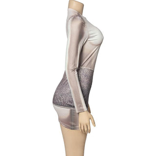 Long sleeve crewneck body print contrast mini dress