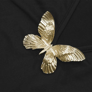 V neck long sleeve butterfly applique maxi dress