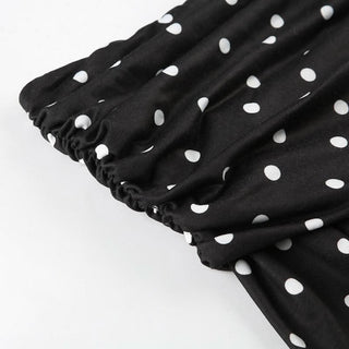 Polka dot off shoulder long sleeve ruched top