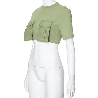 Short sleeve crewneck pocket crop top