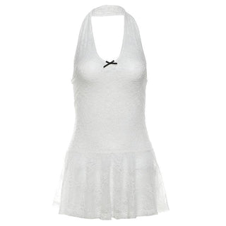 Halter lace bowknot ruffle top