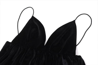 V neck velvet backless cami mini dress