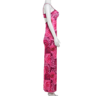 Flower print lace hem cami maxi dress