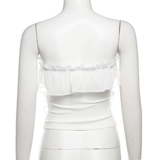 Rose applique ruffle ruched tube top