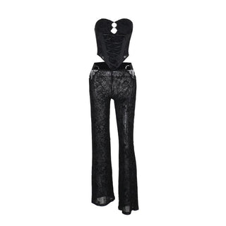 O ring bustier lace up see through tube pant set