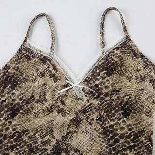 Snakeskin print bowknot cami top