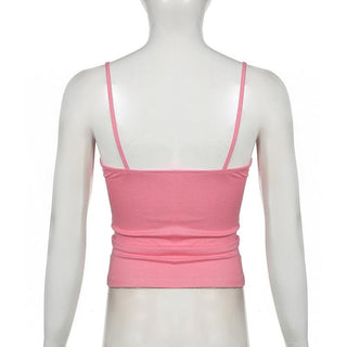 Lace hem bowknot backless contrast cami top