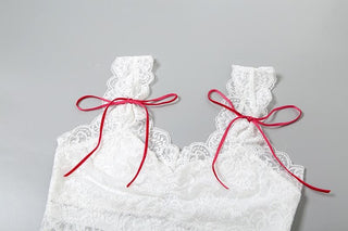 Lace bowknot ruched patchwork cami top