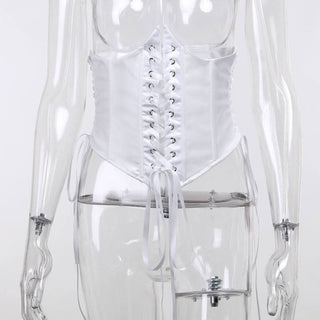 Lace up self tie solid corset top