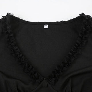 Long sleeve v neck ruffle button top