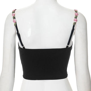 Embroidery backless solid cami crop top