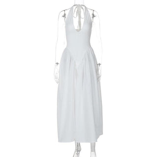 Halter v neck ruched knotted midi dress-final-sale