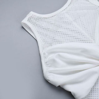 Ruched drawstring crewneck fishnet mini dress