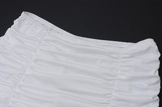 Long flared sleeve sweetheart neck lace ruched ruffle mini skirt set