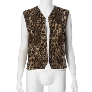Leopard print v neck hollow out sleeveless vest cut out top