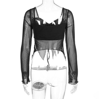 Mesh long sleeve v neck leopard print ruched top